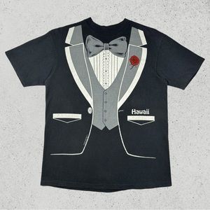 Vintage 80s Tuxedo Print Graphic T Shirt